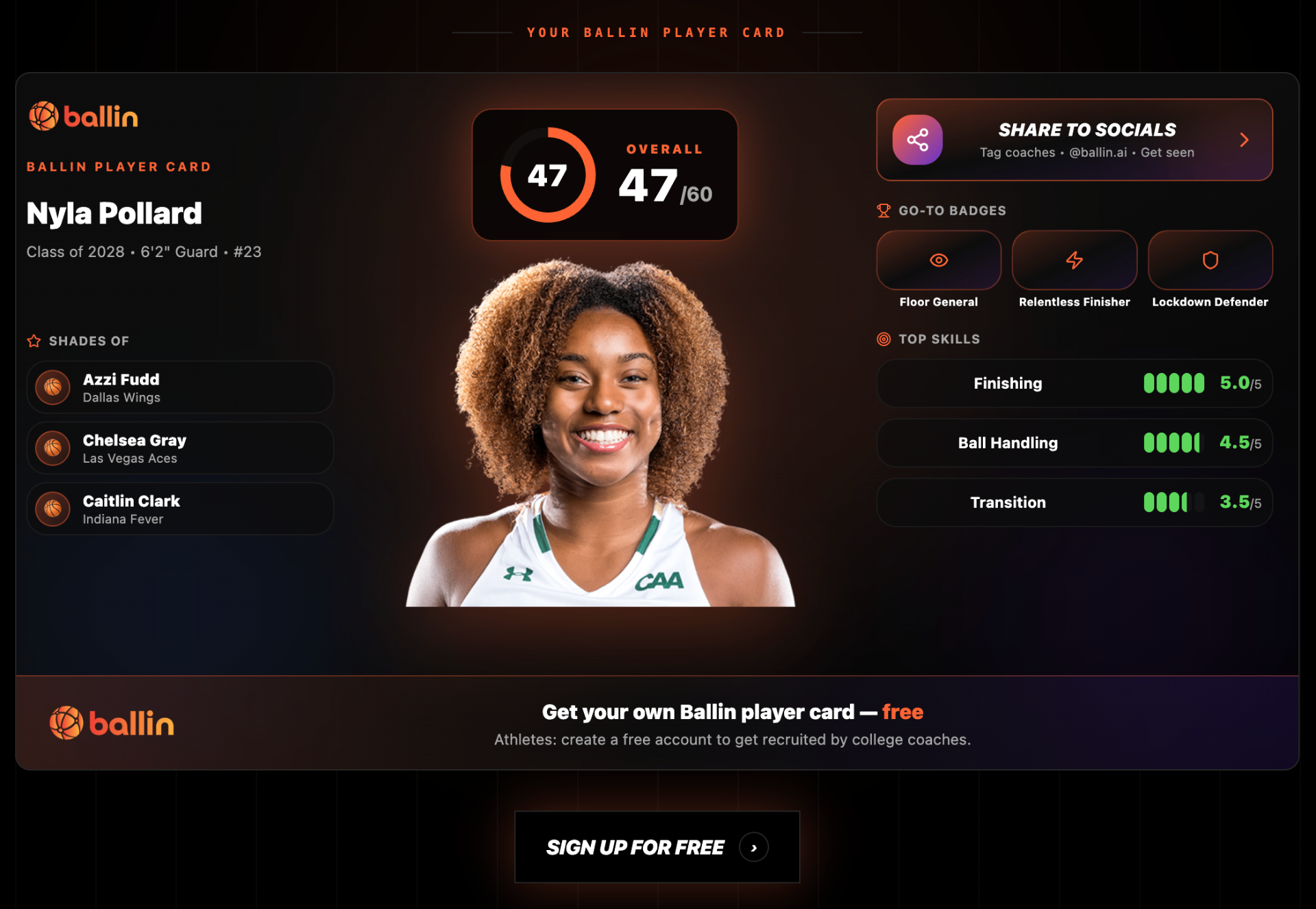 Ballin player profile card